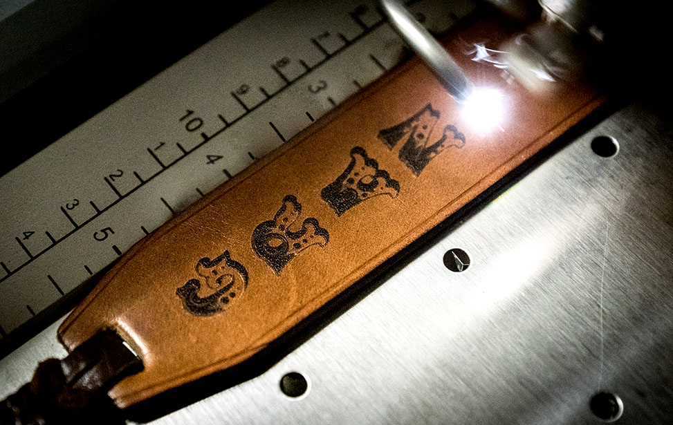 fab laser engraving leather bookmark